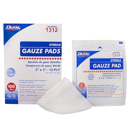 Dukal Woven Gauze Pad, Sterile 3 x 3 12Ply 1's, 100PK 1312